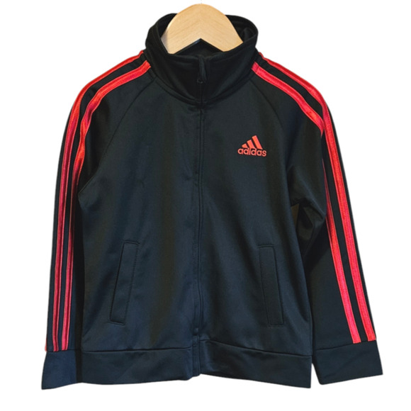 Adidas Boy's Sweatshirt Full Zip Black Red Toddler Size 3T - Picture 1 of 8